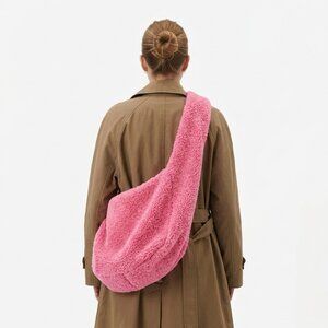 NWT Anthropologie Sherpa Crossbody Sling Bag Pink Magenta Viral Slouchy Hobo